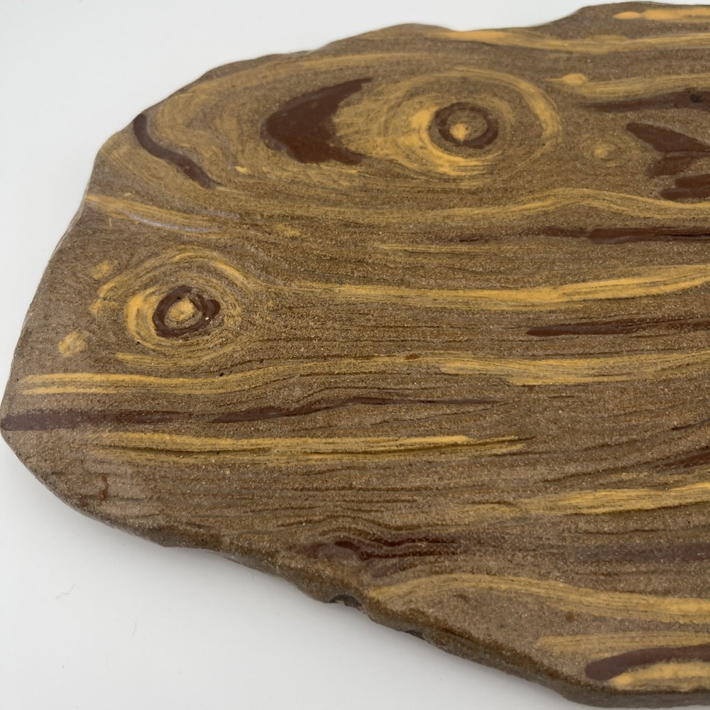 Studio Pottery Wood Pattern Platter, Signed, Cheese Or Charcuterie Ceramic Board - Picture 11 of 12